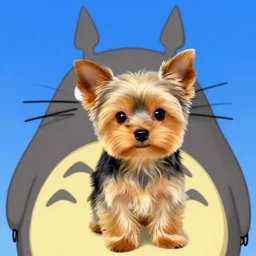 A psychedelic portrait of yorkshire terrier puppy in the style of my neighbor totoro, vibrant color scheme, highly detailed, in the style of romanticism, cinematic, artstation, Moebius, Greg rutkowski
