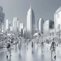 a silver city full of hope and misery with strange humans walking around n - 9