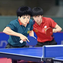 table tennis match, epic, anime style