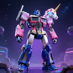 mecha unicorn transformer synthwave sci - fi cosmic background