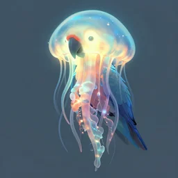 parrot - jellyfish hybrid, concept art, rossdraws, greg rutkowski, cinematic, glow, artstation