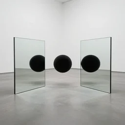 a black hole is between two square mirrors standing parallel to each other refracting each other recursively in an empty room, 4 k
