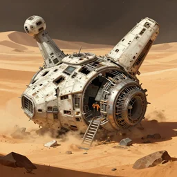 inside the wreckage of a crashed spacecraft that has been stripped for parts, on a desert planet, from a space themed point and click 2 d graphic adventure game, art inspired by tomb raider and thomas kinkade