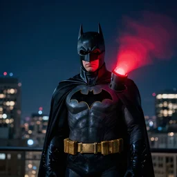 the batman's distress signal device in the city's night sky