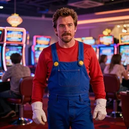 film still of chris pratt as super mario in las vegas casino movie 4 k