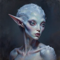 a beautiful alien woman with skin of frost, painted by artgerm and tom bagshaw, fantasy art, dramatic lighting, highly detailed oil painting