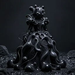 absurdist wiggly blob in a black glitter void dress, highly detailed, cam de leon & john j. park, cinematic light, medium shot, ground angle, uhd 8 k, shallow depth of field