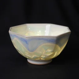 bowl study ceramic shino yayoi kintsugi with 4 - sided organic shape bold innovative, pastel colors, individual piece, black curtain background, lacquer, carved lacquer, bokeh, essence, tiny, nightlight, studio lighting, hard lighting