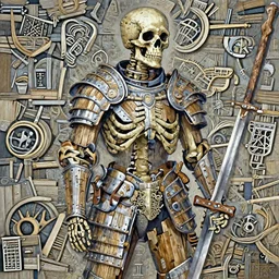 portrait of an skeleton with wooden armor and wooden sword, Matte painting , detailed painting, made by Greg Rutkowski, 4k resolution, atmospheric, extremely high detail