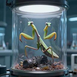 a highly detailed mantis - like creature inside! a bioreactor in a biotech lab, from love death and robots ( 2 0 1 9 ). coherent portrait, intricate, elegant, suspense environment, digital photo, trending on artstation, hdr photo, smooth, sharp focus