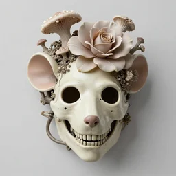 retro biomechanical rat in vintage death beath mask, fungi overgrown crown, giant orchid and rose flowers, pixiv fanbox, dramatic lighting, maximalist pastel color palette, splatter paint, pixar and disney concept, graphic novel by fiona and dustin nguyen, peter elson, alan bean, wangechi mutu, clean cel shaded vector art, on artstation