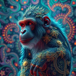 psychedelic monkey, ironic,, hyper detailed, flowing psychedelic background intricate and detailed, ornate 8 k gorgeous intricate detailed, neon, high dynamic range, hdr, octane render