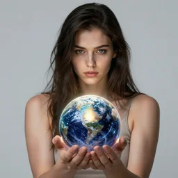 A woman holding an orb, cover by Artgerm, high detail, realistic render, HDR, 4k,