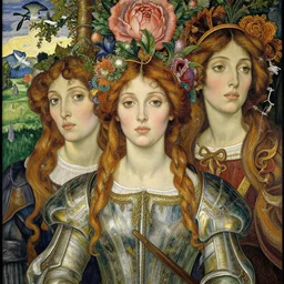 most beautiful jeanne d'arc in the style of william blake, terese nielsen, detailed, intricate, beautiful faces, steve argyle, triumphant fate, pastoral fantastic reality