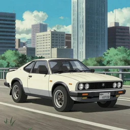 1985 Vector W8 Twin Turbo, city in anime cyberpunk style by Hayao Miyazaki
