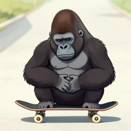 skateboarding and depressed gorilla with a stomach ache