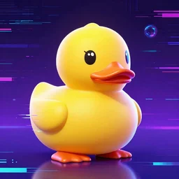 Rubber duckie, cyberpunk glitchcore synthwave art, trending on ArtStation