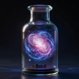 the universe contained in a bottle, insanely detailed, unreal render, dramatic light
