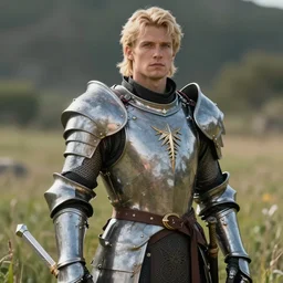 a handsome masculine blonde male human paladin, ultra detailed, cinematic shot, photorealistic, octane render, high definition, drawn by aenaluck, fine details, 8 k, with nature grassy background