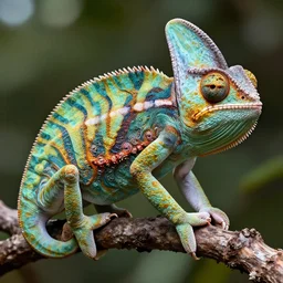 a photorealistic chameleon made of complex fractals, digital art