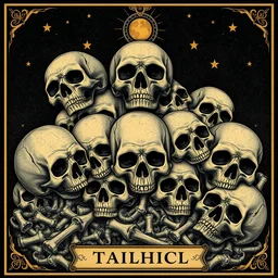 pile of skulls, art nouveau style, tarot
