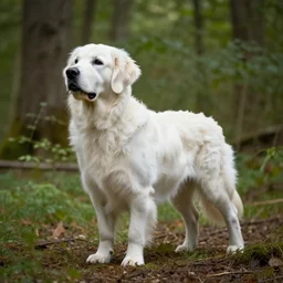 white retriever in a forest