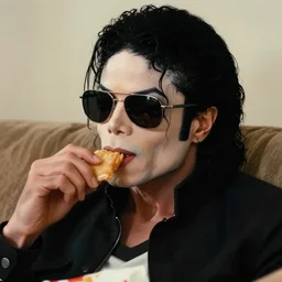 michael jackson 2 0 0 9 wearing shades, this is it style, photo real, pores, motion blur, eating kfc on a sofa, by himself, real life, spotted, ultra realistic face, accurate, 4 k, movie still, uhd, sharp, detailed, cinematic, render, modern
