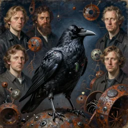 portrait of raven, cybertronic gadgets, vantablack cloth technology, night, rusty shapes, biotechnology, dariusz zawadzki, tim hildebrandt, wayne barlow, bruce pennington, larry elmore, oil on canvas, deep depth field, masterpiece, cinematic composition, hyper - detailed, hd, hdr
