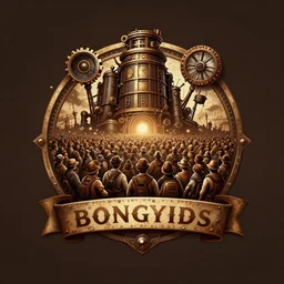 retro steampunk huge crowd logo in browns