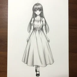drawing of an anime girl wearing a long dress