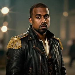 portrait kanye west as emperor napoleon in fallout 4, splash art, movie still, cinematic lighting, long lens, shallow depth of field, bokeh, anamorphic lens flare, 8 k, hyper detailed, 3 5 mm film grain