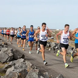 photo of rocks running in a marathon near finish line