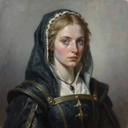 painting of lady godiva with ciri from the witcher. by Daniel F. Gerhartz, hyperrealistic oil painting, 4k, very detailed faces, studio lightning