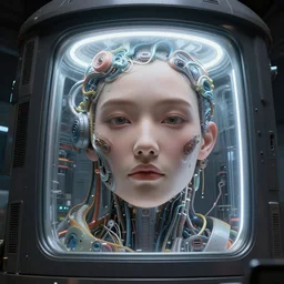 supercomputer with organic parts the giant window inside ufo, masterpiece. rendered in blender, ultra realistic, smooth shading, ultra detailed, high resolution, cinematic, unreal 6, perfect face, cyberpunk, fine details, studio lighting, subtle shadows, art by katsuya terada, photorealism, hyper realism, octane render, hyper detailed, canon eos r 3, f / 1. 4, iso 2 0 0, 1 / 1 6 0 s, medium shot, 8 k, raw, unedited, in - frame,