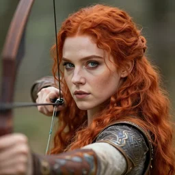 Beautiful redhead archer, high fantasy, detailed face, artstationhd, trending on artstation