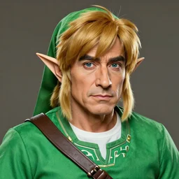 Portrait of Danny Devito as Link, The Legend of Zelda, Nintendo, studio lighting, model, HDR, 24MP, fantasy, high detail, elegant, digital painting, natural light, vibrant, intricate, textured skin, highly detailed, artstation, sharp, focus, illustration, Anna Dittmann, Ilya Kuvshinov, Nikolay Makovsky