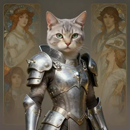 a anthropomorphic cyber cat, wearing scifi samourai armor, diffuse lighting, fantasy, intricate, elegant, highly detailed, lifelike, photorealistic, digital painting, artstation, illustration, concept art, smooth, sharp focus, art by john collier and albert aublet and krenz cushart and artem demura and alphonse mucha
