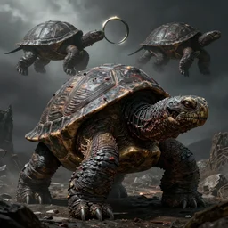 elden ring, dark souls, humanoid turtle monster, photorealistic, grimdark, gruesome, front view, side view