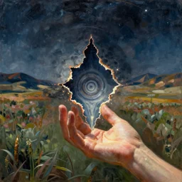 A experimental art. A rip in spacetime. Did this device in his hand open a portal to another dimension or reality?!  by Grace Cossington Smith, by Henry Asencio kaleidoscopic