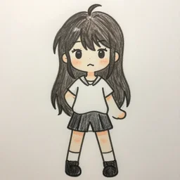 poorly drawn anime girl, cute outfit, posing, crayon art, very silly looking, very anime