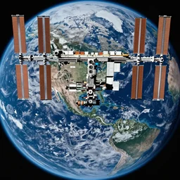 international space station looking on earths land,