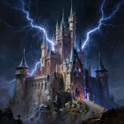 a painting of a cyberpunk castle in space by greg rutkowski, extremely high detail, 8 k, volumetric lightning, unreal engine, photorealism, hyperrealism