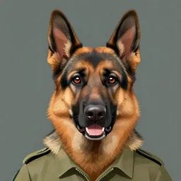 close up character portrait icon of the german shepard beast - man military uniform head animal person wearing clothes standing in the bright forest, hidari, color page, tankoban, 4 k, tone mapping, akihiko yoshida