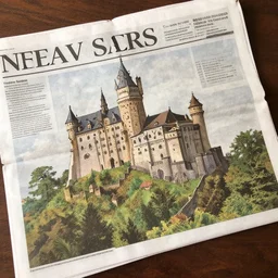 a Newspaper paper cuts of a castle in the hills made