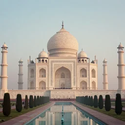 a dreamy photo of taj mahal, cinematic, highly realistic, atmospheric light, fog, far very far, wes anderson