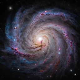 An otherworldly scene with swirling galaxies and colorful nebulaes