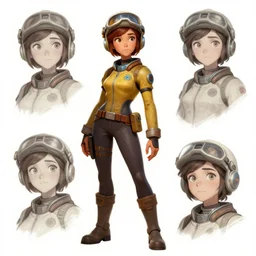 a character expression sheet for a quirky female space engineer character in the style of next gen concept art, detailed, beautiful digital painting