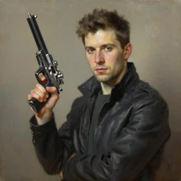 han solo holding his blaster, oil painting, artgerm, portrait, highly detailed, artstation