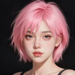 portrait of a young woman with short pink spiky hair and dark eyes, 8 k, digital paint