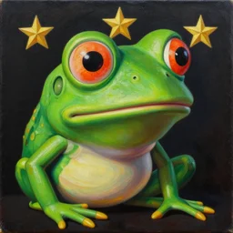 intricate five star pepe the frog portrait by pablo picasso, oil on canvas, hdr, high detail, photo realistic, hyperrealism, matte finish, high contrast, 3 d depth, centered, masterpiece, vivid and vibrant colors, enhanced light effect, enhanced eye detail, artstationhd